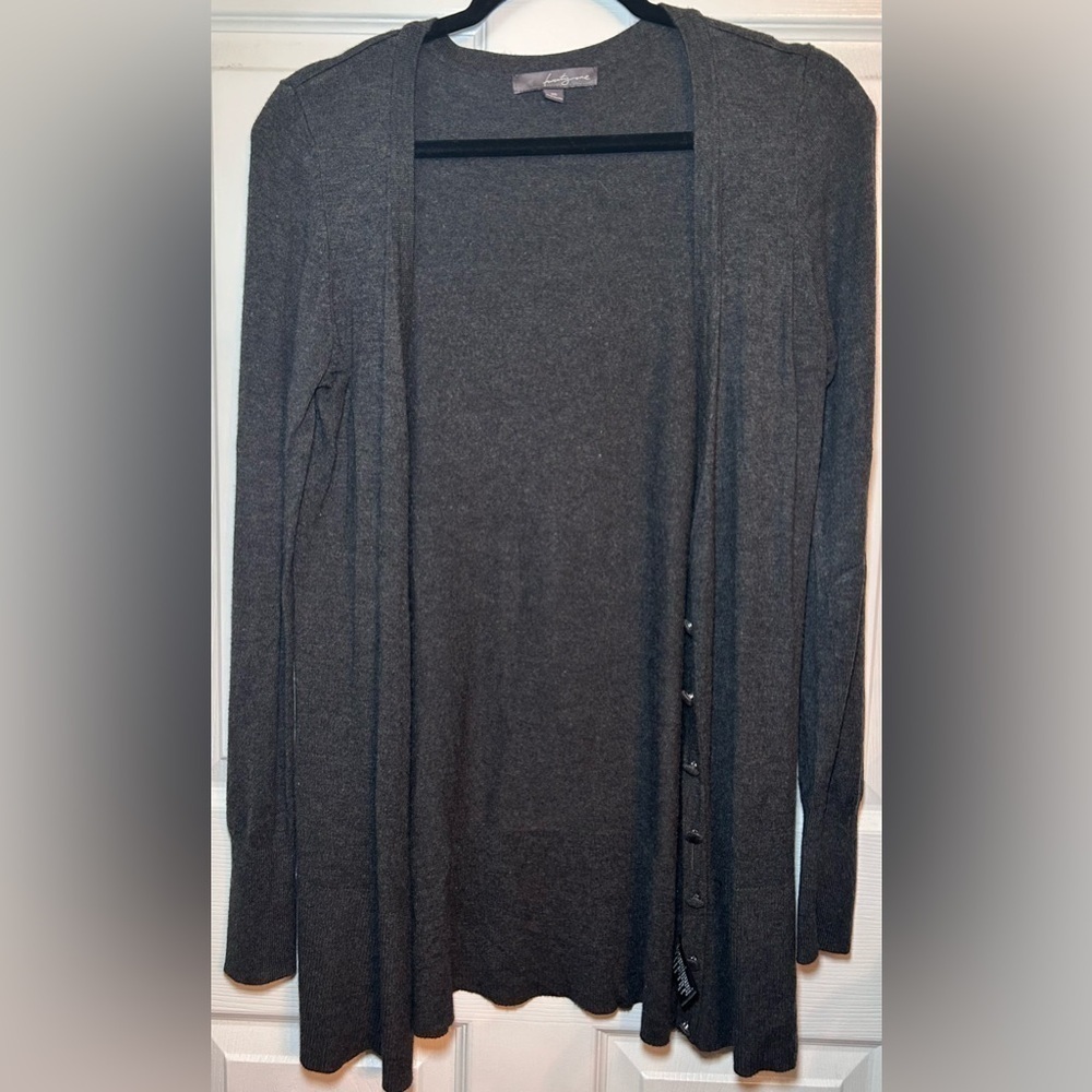 Forever 21 Long-Sleeve Button V-Neck Cardigan- Grey/ Size Medium